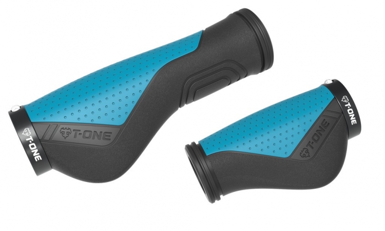 T-One Ripple Ergo, chyty rowerowe, ergonomiczne, niebiesko-czarne, 130/90 mm