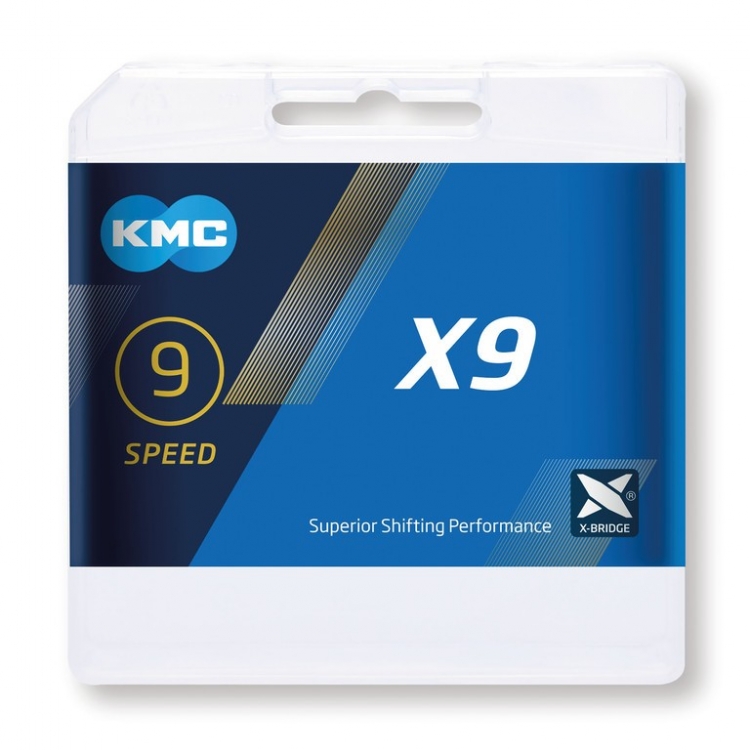 KMC X9 łańcuch 9-rzędowy 1/2 x 11/128 cala, 6,6 mm, 114 ogniw, srebrno-szary