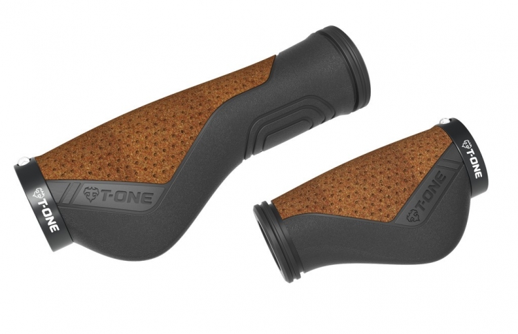 T-One Ripple Ergo, chyty rowerowe, ergonomiczne, korkowo-czarne, 130/90 mm