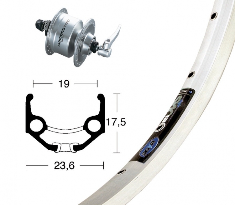 Koło przednie 28 x 1,75 cala, Rigida Zac 19, Shimano DH3N72