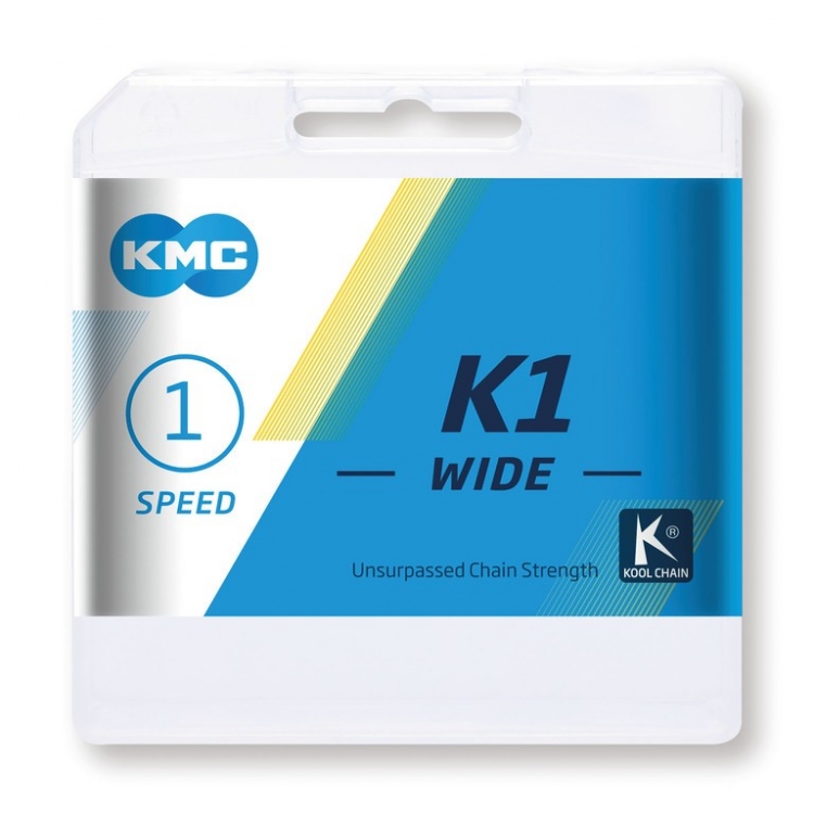 KMC K1 Wide Silver łańcuch 1 rzędowy, 1/2 x 1/8 cala, 100 ogniw, 9,4 mm