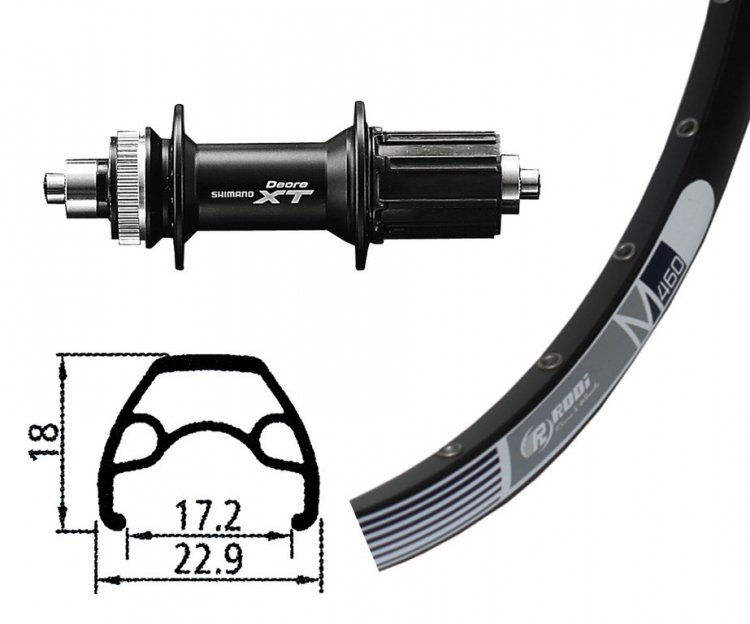 Koło tylne 26 cali x 1,90 cala, Rodi M 460 DISC, Deore XT, 8/9rz Koło tylne 26 cali x 1,90 cala, Rodi M 460 DISC, Deore XT, 8/9rz