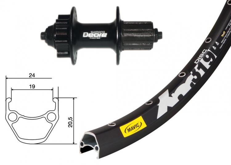 Kolo tylne 27,5 x 1.90 Deore, 6.otw., 32 szprychy, Mavic XM 319 Disc