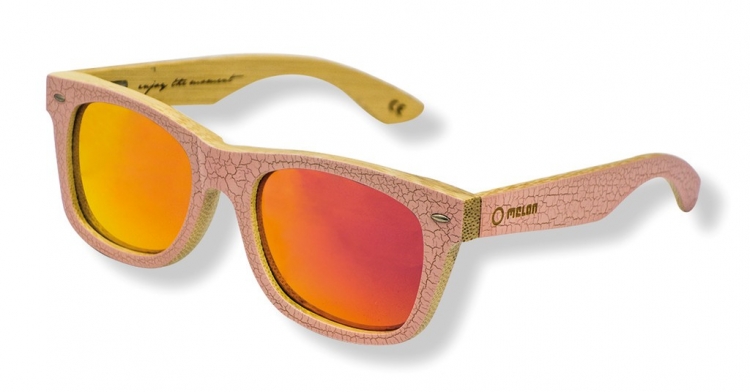 Melon Elwood okulary bambusowe, różowe oprawki, czerwono-pomarańczowe szkła