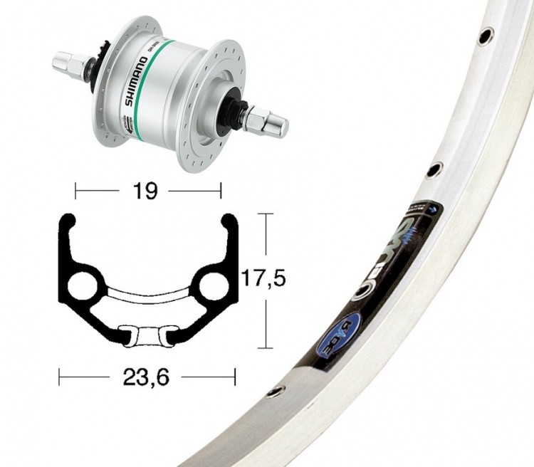 Koło przednie 28 x 1,75 cala, Rigida Zac 19, Shimano DH 3N20