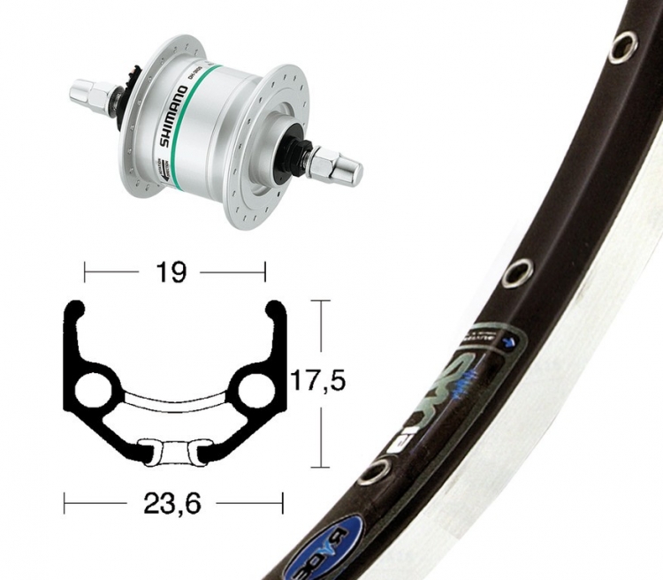 Koło przednie 28 x 1,75 cala, Rigida Zac 19, Shimano DH 3N20