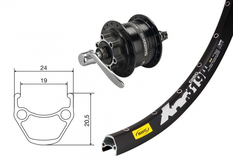 Shimano DH 3D32, Mavic XM 319, koło przednie 27,5 cala, 32 szprychy