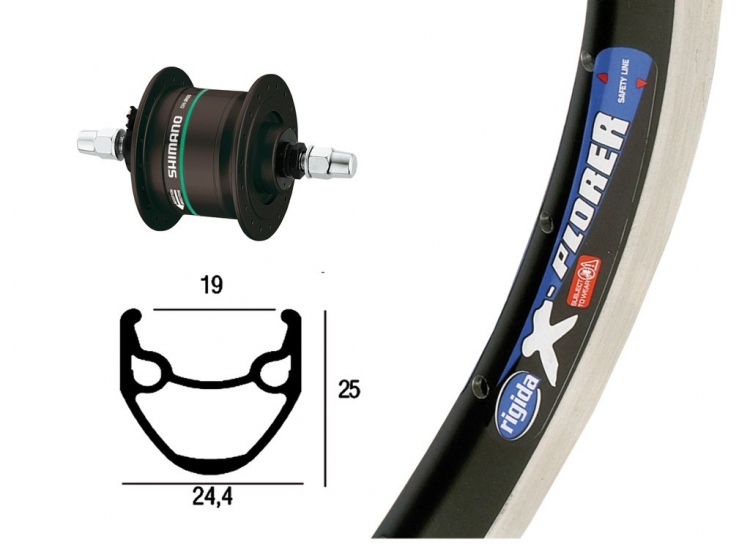 Koło przednie 26 x 1,75 cala, Rigida X-Plorer, Shimano DH 3N20