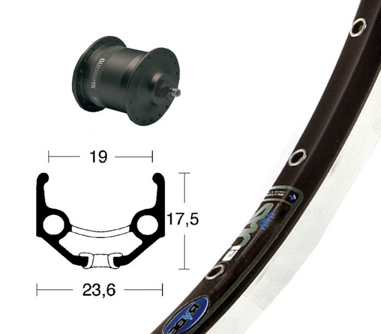 Koło przednie 28 x 1,75 cala, Rigida Zac 19, Shimano DH3N30