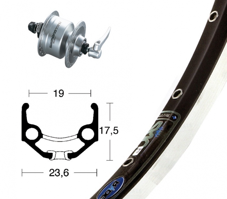 Koło przednie 28 x 1,75 cala, Rigida Zac 19, Shimano DH3N72