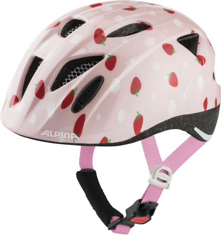 ALPINA Kask rowerowy dziecięcy Ximo - roz. 47-51cm, różowy/motyw truskawki ALPINA Kask rowerowy dziecięcy Ximo - roz. 47-51cm, różowy/motyw truskawki