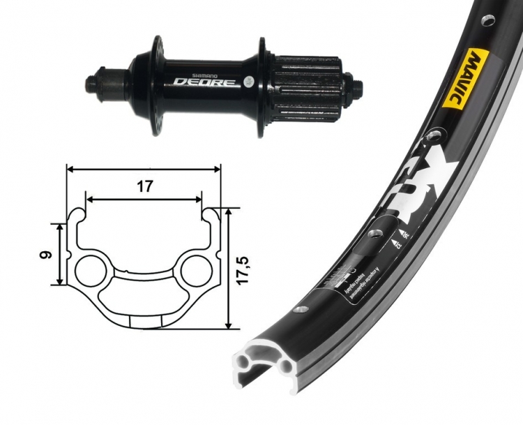 Koło tylne 26x1.75 Deore 615 Centerl, 36szprych, Mavic XM 117