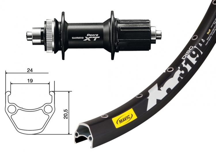 Kolo tylne 27,5 x 1.90 Deore XT Centerl, 32 szprychy, Mavic XM 319 Disc