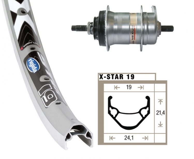 Koło tylne 24 cale x 1,75 cala, Rigida X-Star 19, Nexus 3