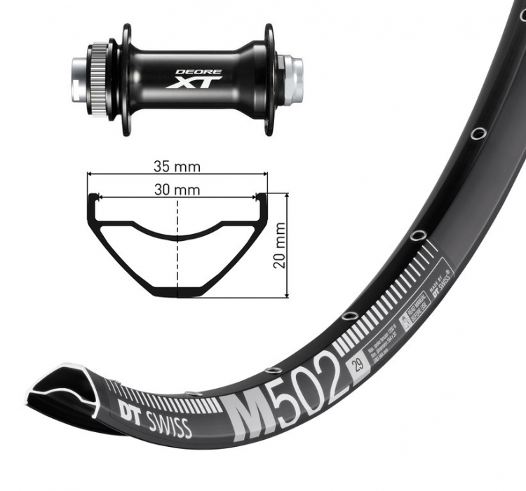 Koło przednie 29\" Deore XT cz.TA 15 110mm DTSwiss M502 Disk cz, Niro szp.(cz)