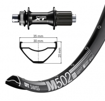 Koło tylne DTSwiss M502 27.5" Deore XT cz.TA 12 148mm Disk cz, Niro szp.(cz) 32o.