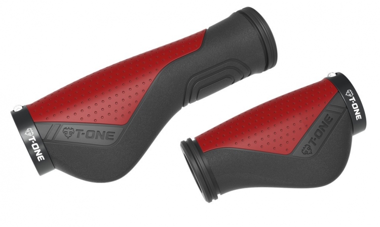 T-One Ripple Ergo, chyty rowerowe, ergonomiczne, czerwono-czarne, 130/90 mm