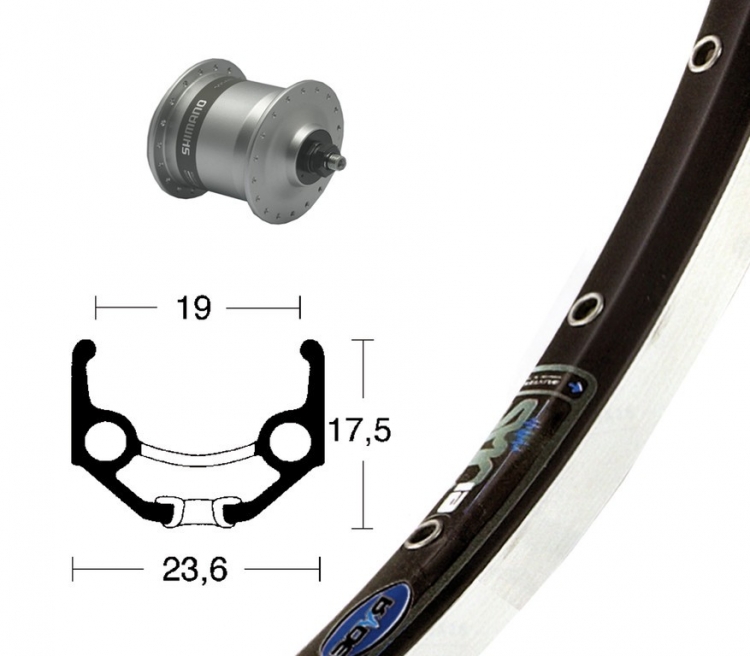 Koło przednie 28 x 1,75 cala, Rigida Zac 19, Shimano DH 3N30