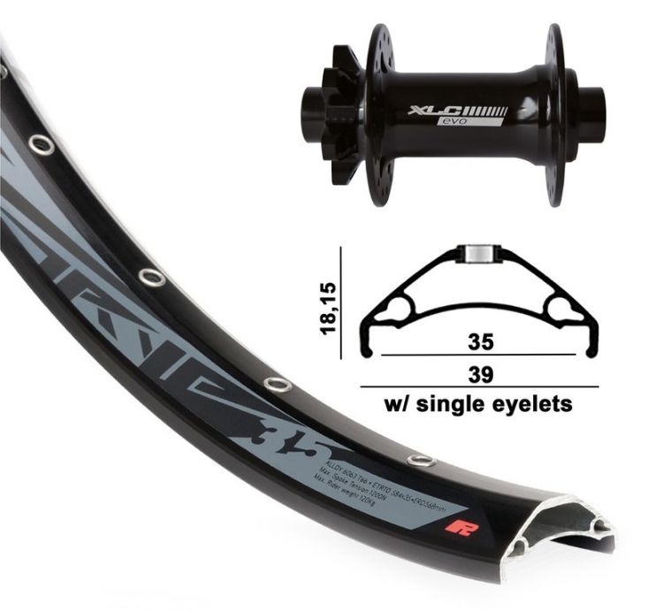 Koło przednie XLC 27.5\" Rodi TRYP 35 Disc, ETRTO 584-35, 32 otwory