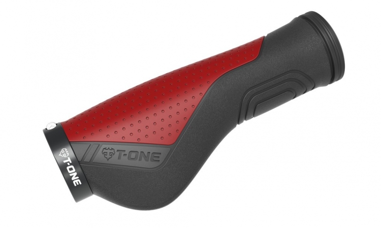 T-One Ripple Ergo, chyty rowerowe, ergonomiczne, czerwono-czarne, 130 mm